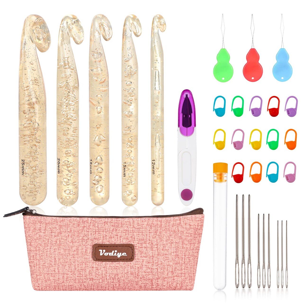 32 Pcs Crochet Hooks Set, Ergonomic 12mm-25mm Large Crochet Hooks for Chunky Yarn, Professional Huge Crochet Needles and Accessories for DIY Crafts, Carpets, Scarves